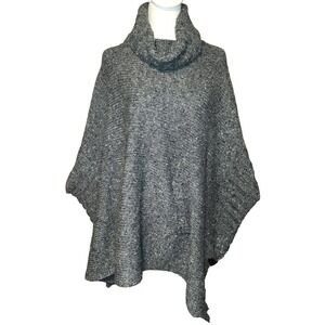 Cynthia Rowley Gray Tweed Knit Turtleneck Poncho Sweater Cape M  Quite Luxury